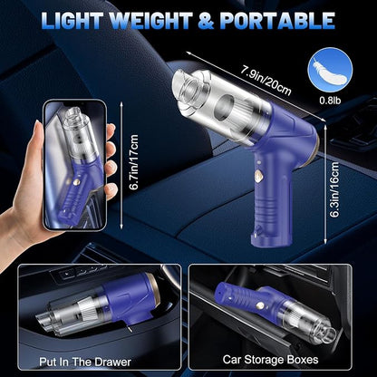 Handheld Cordless Car Vacuum Cleaner 16000Pa 4-in-1 Portable Vacuum & Air Duster with LED Light 120W High Power - Multi Nozzles for Pet Hair, Home, Office, Car - Rechargeable and Dual Filters