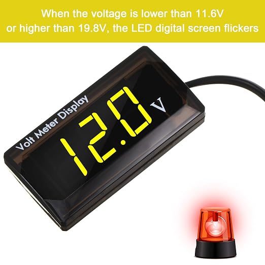 2 Pieces DC 4 to 28V Car Digital Voltmeter 12V Voltage Meter Car Audio Gauge LED Display 12V Waterproof Voltage Gauge Meter for Motorcycle (Yellow Light)