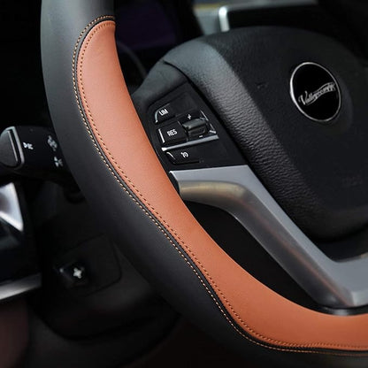 Valleycomfy Microfiber Leather Steering Wheel Covers Universal 15 inch (Brown