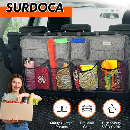 SURDOCA Car Trunk Organizer, LARGE CAPACITY Car Storage Bag with 8 Pockets, 7X Upgraded Trunk Storage Organizer for Car, SUV, Truck, MPV