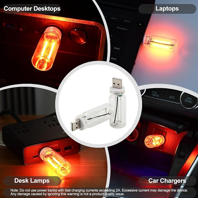 JSCARLIFE 2 PCS Car USB Ambient Lights, Touch Dimmable Car Interior Ambient Lights, 4-Level Brightness Mini Retro Glass Bottle Lamp Decorations for Car/Bedroom/Study (Red)