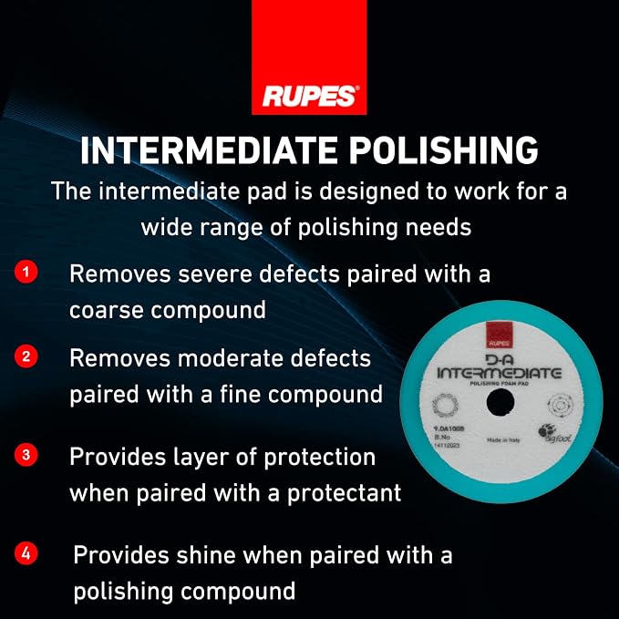 RUPES 9.DA100B Pack of 12 Light Blue D-A Intermediate Foam Polishing Pads 100mm | Ideal for Paint Correction & Gloss Enhancement | Improves Cutting Performance | Compatible with 4" Backing Plate