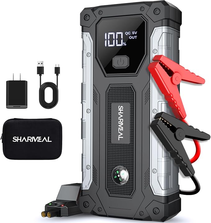 Sharmeal Car Jump Starter 6500A, Jump Starter Battery Pack for All Gas and 10.0L Diesel, 12V Portable Jump Box with LED Light