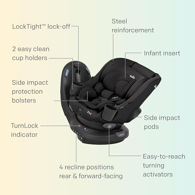 Chili Spin SI Rotating 2-in-1 Convertible Car Seat, Rear and Forward-Facing, No-Rethread Harness, Tested for Safety Standards (Shale)