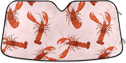 Cars Front Sun Shade Windshield,Foldable Reflective Sun Visor Pink Bows Lobster Pattern Windshield Sunshade Cover,Blocks UV Ray Sun Protect Interior Keep Cool,57" x 31.5 "Inc
