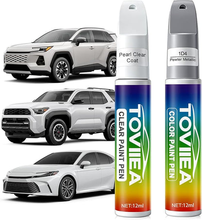 Pewter Metallic(1D4) Touch Up Paint Compatible with TOYOTA,2-In-1 Car Scratch Remover Pen,Car Paint Scratch Repair Kit for Scratches,Chips & Nicks,2-PCS SET