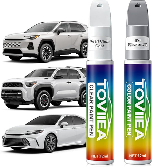 Pewter Metallic(1D4) Touch Up Paint Compatible with TOYOTA,2-In-1 Car Scratch Remover Pen,Car Paint Scratch Repair Kit for Scratches,Chips & Nicks,2-PCS SET