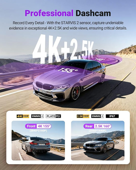 Vantrue S1 Pro Max 4K+2.5K Dash Cam, Dual STARVIS 2 Front and Rear, 2 Channel HDR Dashcam, PlatePix Night Vision, 5G WiFi, Voice Control, GPS, 24H Buffered Parking Mode, 1TB Max