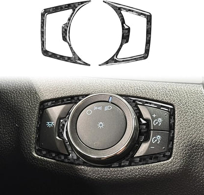 Premium Carbon Fiber Compatible with Ford Edge 2011-2014 2012 2013 SEL/Limited/SE/Sport Accessories Car Headlight Control Switch Knob Trim Frame Cover Interior Trim Sticker Decal Black 2PCS