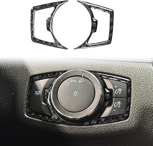 Premium Carbon Fiber Compatible with Ford Edge 2011-2014 2012 2013 SEL/Limited/SE/Sport Accessories Car Headlight Control Switch Knob Trim Frame Cover Interior Trim Sticker Decal Black 2PCS