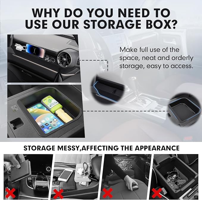 Autorder 2PCS Center Console Organizer for 2024-2026 Toyota Land Cruiser Prado 250 LC250 Accessories Armrest Storage Box Silicone Dash Organizer Center Console Insert Tray with Anti-Slip Mat