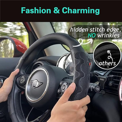 PINCTROT Small Size Steering Wheel Cover Great Grip with 3D Honeycomb Anti-Slip Design, 14 Inch (All Black)