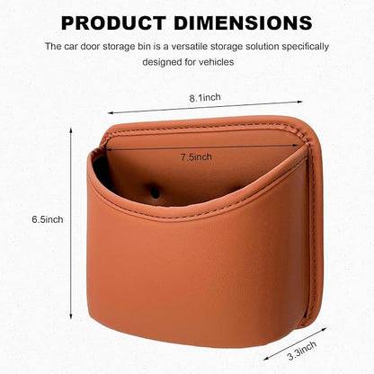 Car Trash Can, Clip On Garbage Organizer Multifunctional Car Door Hanging Container, Waterproof Leather Trash Bin Universal Interior Storage Box for Vehicle Home Office (Orange)