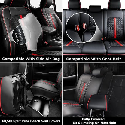 Carlimeki Leather Seat Covers Custom Fit for Tacoma Gen 3rd (2016-2023) Double & Crew Cab, for SR, SR5, Limited, TRD Pro, TRD Sport, TRD Off-Road, Trail Special Edition - Fully Covered