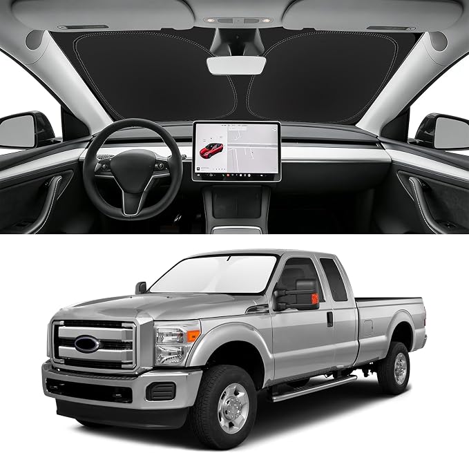 Custom Fit Windshield Sun Shade for Ford F250 F350 F450 2008-2016, Blocks UV & Heat, Front Window Sunshade Accessories, Easy Fold & Store Keep Your Car Cooler
