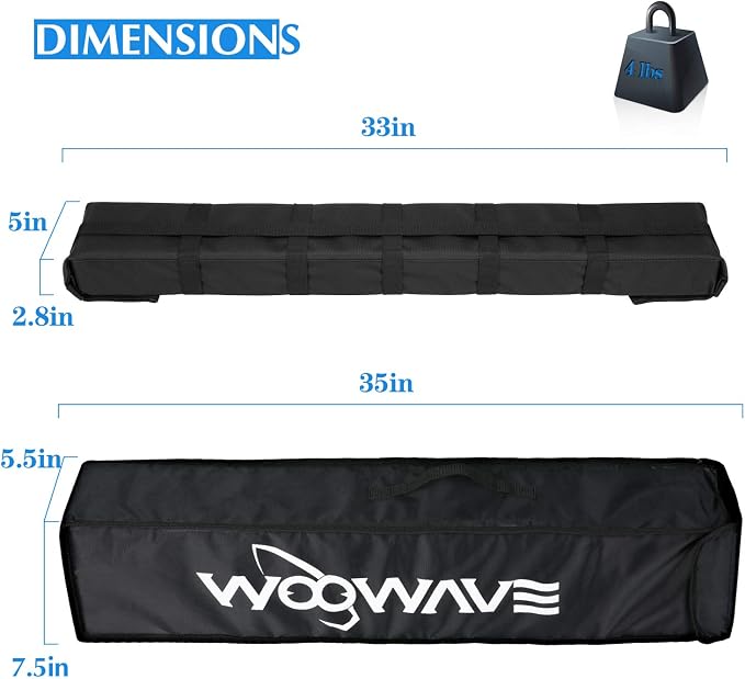 WOOWAVE Kayak Roof Rack Pads Universal Car Roof Rack Soft Premium Surf Crossbars Cross Bars for Surfboard SUP Paddleboard with 2 Waterproof Tie Down Straps and Portable Storage Bag, 33in Long (Pair)