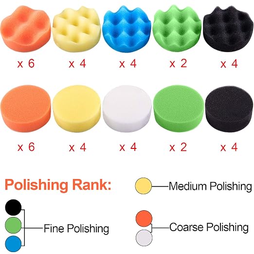 SIQUK 48 Pieces Car Polishing Pad Kit 3 Inch Buffing Pads Sponge Polishing Pads Foam Buffer Polish Pads Car Polisher Attachment for Drill