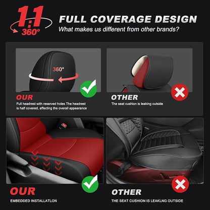 Custom Fit Seat Covers for Toyota Sienna 2021 2022 2023 2024 2025 LE, XLE,8 Seats,2nd Row 40/20/40 Bench, Full Set Sienna Seat Covers,Durable and Breathable Faux Leather,Airbag compatible(Black/Red)