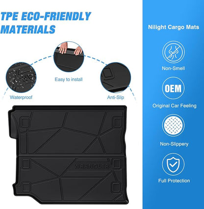 Nilight Cargo Mats for Jeep Wrangler JL Unlimited 4 Door with Subwoofer Only 2018 2019 2020 2021 2022 2023 2024 2025 (Not for JK or 4XE),All Weather Protection Heavy Duty Cargo Liners