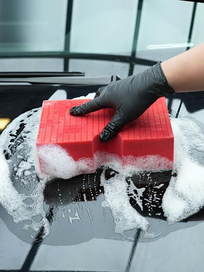 Car Wash Sponge, SPTA 3 Pack Big Red Sponge, Scratch-Free Car Cleaning Sponge, Durable Cross Cut Grid Sponge for Auto Multi Use Cleaning Washing Surfaces