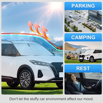 Custom Fit Windshield Sun Shade for Nissan Kicks 2018-2024 | Custom Fit Windshield Cover, Blocks UV Rays, Double-Layer Heat Shield, Durable Frame, Easy Fold & Storage