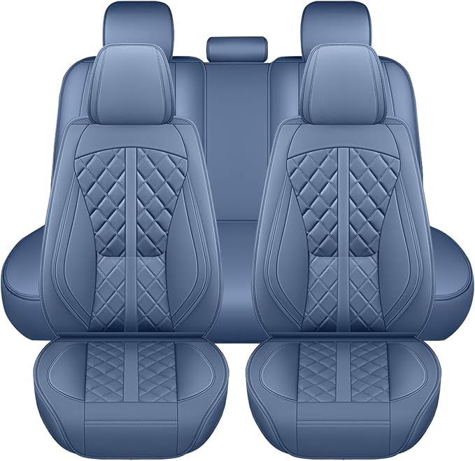 otoez Car Seat Covers Full Set, Blue Leather Seat Cover 5 Seat, Waterproof Automotive Front & Rear Seat Cushion Protector Full Coverage for Most Cars Sedens Trucks SUVs Vans (Blue)