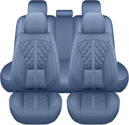 otoez Car Seat Covers Full Set, Blue Leather Seat Cover 5 Seat, Waterproof Automotive Front & Rear Seat Cushion Protector Full Coverage for Most Cars Sedens Trucks SUVs Vans (Blue)