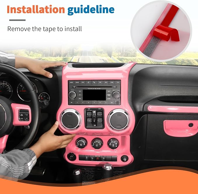 JeCar 10pcs Full Pink Interior Trim Kit Fit for Jeep Wrangler JK 2011-2017