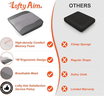 Lofty Aim Car Seat Cushion, Comfort Memory Foam Car Cushions for Driving - Sciatica & Lower Back Pain Relief, Driver Seat Pillow for Auto, Office Chair, Wheelchair - Dark Grey