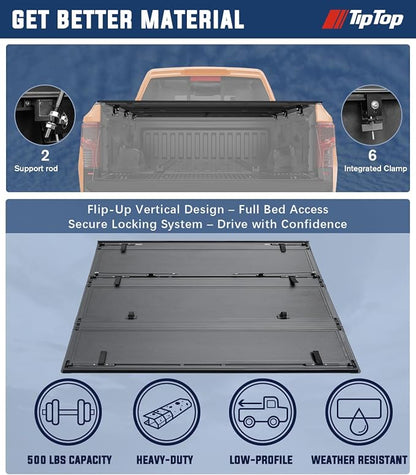 TIPTOP FILP Up Hard Folding Tonneau Cover Fits 2022-2026 Ford Maverick with 4.5ft Bed (54.4") | Lightweight FRP, Low-Profile Waterproof Truck Bed Cover G3.