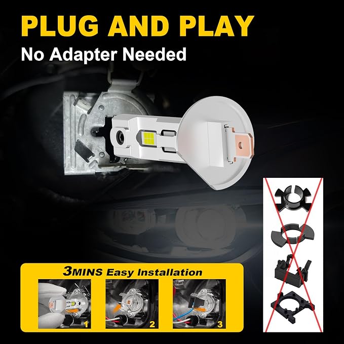 AHOBXD H1 Bulbs,Super Bright Upgraded 900% 50000LM Brightness Real 1:1 Halogen Size 80000Hours Lifespan H1/H1LL Quick Install No Adapter Flicker Free IP68 Waterproof Fog Lights Pack of 2