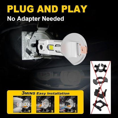 AHOBXD H1 Bulbs,Super Bright Upgraded 900% 50000LM Brightness Real 1:1 Halogen Size 80000Hours Lifespan H1/H1LL Quick Install No Adapter Flicker Free IP68 Waterproof Fog Lights Pack of 2