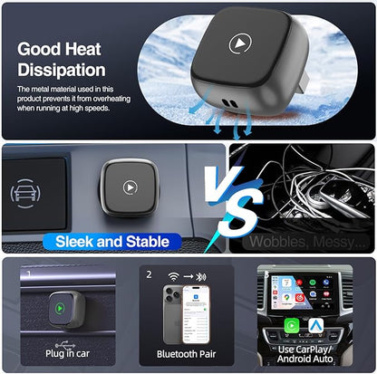 2026 Upgraded Wireless CarPlay Adapter & Android Auto, 2 in 1 Mini Dongle with Cooling Vents for Stable Connection, Converts Wired to Wireless, 5GHz WiFi No Delay, Plug & Play for Factory Wired Cars