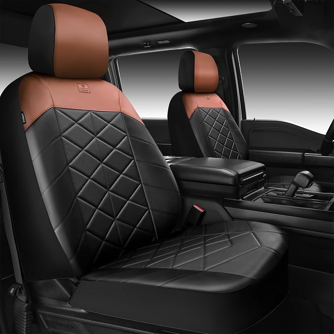 CAR PASS Memory Foam Leather Front Seat Covers, Waterproof Nappa Leather Seat Covers Front Seats Universal Fit for Cars,SUV,Truck Seat Covers Thick 3D Foam Comfortable, Airbag Compatible Black Brown
