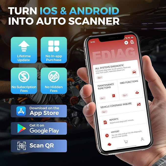 KINGBOLEN Ediag Elite OBD2 Scanner Bluetooth, Bidirectional Test Scanner All System Diagnostic Tool for iOS & Android, 15+ Hot Reset, CANFD Protocol, FCA AutoAuth, No Subscriptions Lifetime Update