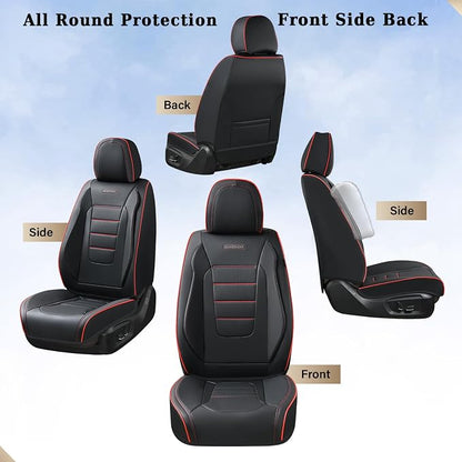 Coverado Seat Covers Full Set, Seat Covers for Cars, Car Seat Cover, Car Seat Protector, Nappa Leather Car Seat Cushion, Waterproof Car Seat Covers Front Seats and Back Fit for Most Cars (Redline)