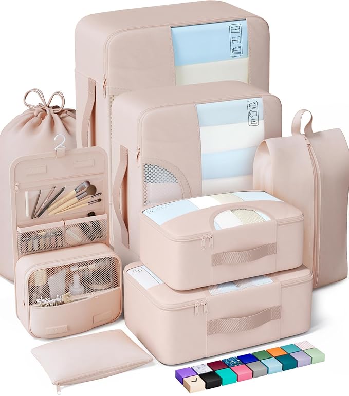 Veken 8 Set Packing Cubes for Cruise Ship Essentials,Beach Vacation Travel Accessories with Hanging Toiletry Bag,Suitcase Organizer for Luggage,Personalized Birthday & Retirement Gifts for Women Mom