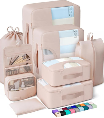 Veken 8 Set Packing Cubes for Cruise Ship Essentials,Beach Vacation Travel Accessories with Hanging Toiletry Bag,Suitcase Organizer for Luggage,Personalized Birthday & Retirement Gifts for Women Mom