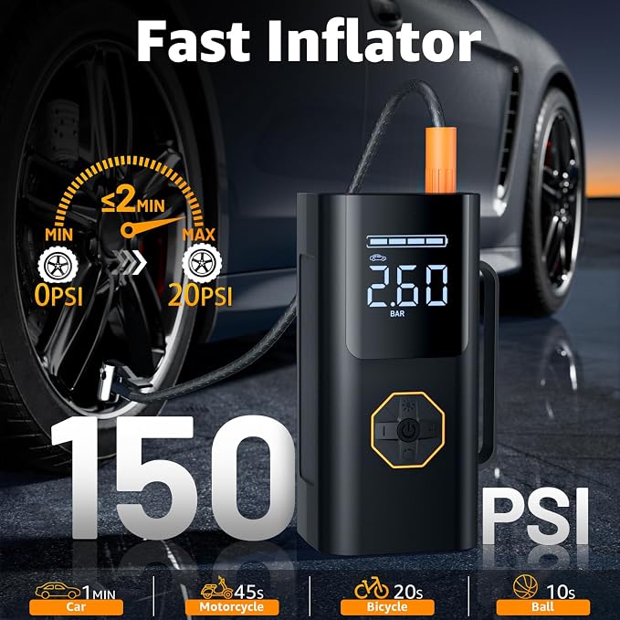 Lehwey Portable Jump Starter with Air Compressor - 12V Car Battery Jumper Starter Box 5500A (All Gas/12L Diesel) 9-in-1 with Air Blower, 150PSI Tire Inflator, 3-Mode Emergency Flashlight, LCD Display