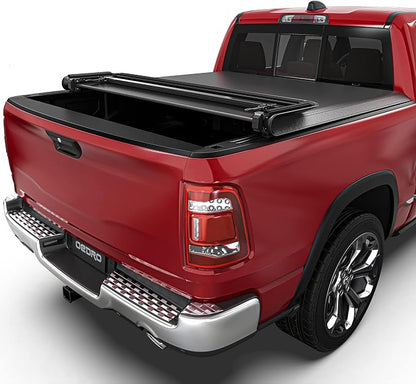 oEdRo Soft Quad Fold Truck Bed Tonneau Cover Compatible with 2009-2026 Dodge Ram 1500 (Inclu. Classic & New), Fleetside 5.6 Ft Bed w/o Ram Box