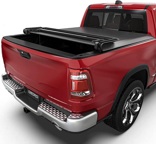 oEdRo Soft Quad Fold Truck Bed Tonneau Cover Compatible with 2009-2026 Dodge Ram 1500 (Inclu. Classic & New), Fleetside 5.6 Ft Bed w/o Ram Box
