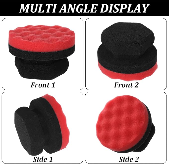 2 PCS Tire Shine Applicator Pad Large Hex Grip Tire Dressing Applicator Reusable Car Detailing Foam Sponge Polishing Tool Wave Contoured Car Cleaning Supplies for Rubber Vinyl & Plastic Trim