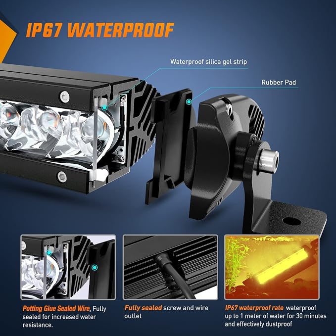 Nilight LED Light Bar Amber 2Pcs 7 Inch 30W Spot 3000LM Super Slim 3D Driving Fog Off Road Work Lights Pods for Trucks Pickup SUV ATV UTV Boat 4x4 Van Camper- 2 Style Mounting