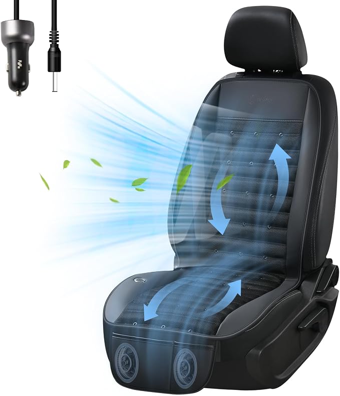 FLORICH Cooling Car Seat Cover with 2 Powerful Turbo Fans Ventilated Seat Cushion 3-Speed Adjustable 12V-24V Breathable Cooling Car Seat Pad for Summer Driving Universal Fit for Car SUV Truck Van