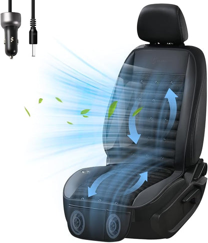 FLORICH Cooling Car Seat Cover with 2 Powerful Turbo Fans Ventilated Seat Cushion 3-Speed Adjustable 12V-24V Breathable Cooling Car Seat Pad for Summer Driving Universal Fit for Car SUV Truck Van