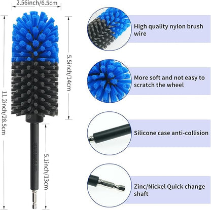 Wheel Brush, Soft Drill Wheel Cleaner Brush, Drill Brush for Car Wheel, No Scratches Highly Dense and Durable Car Wheel Brush Rim Tire Car Cleaning Brush for Wheels, Rims, Engines, Exhaust