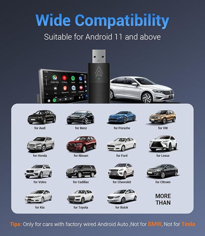 Android Auto Wireless Adapter for Factory Wired Auto Cars from 2016, Mini Android Auto Adapter Converts Wired to Wireless Car Play Dongle to USB& USB-C, Plug & Play, Online Update (Black)