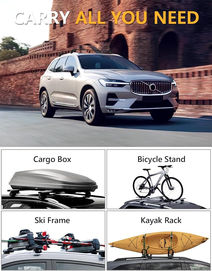 Tuyoung 300lbs Roof Rack Cross Bars Compatible with Volvo XC60 XC-60 2018-2026, Lockable Heavy Duty Anti-Theft Aluminum Roof Rails Crossbars Rooftop Accessories Luggage Racks Carrier Black