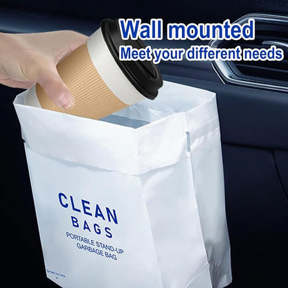 Disposable Cars Trash Bags Standable 120 Pack Car Garbage Bag Self Adhesive travel trash bag for Cars Kitchens Bedrooms Offices Travel and Camping Open Top Cleaning Bags (10.1 * 2.3 * 7.6 in) (120)