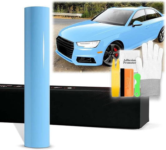 60"x240" (5FTx20FT) PPF Paint Protection Film Gloss Light Blue Self Healing Auto Bra Vinyl Wrap Invisible Scratches Shield Sheet DIY with Tool Kit